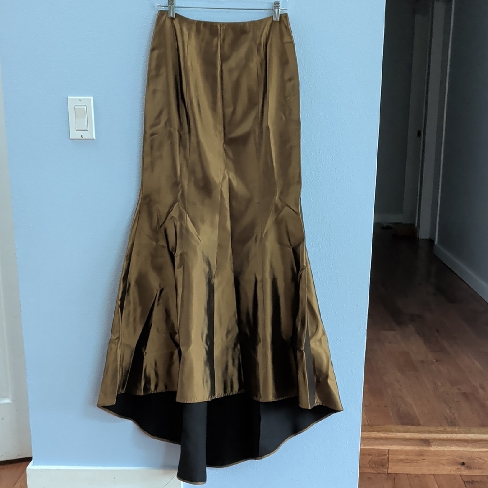 Cache Vintage formal bronze gold long flowy Mermaid maxi skirt